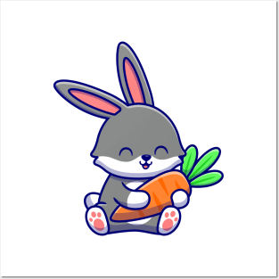 Cute Rabbit Hugging Carrot Posters and Art